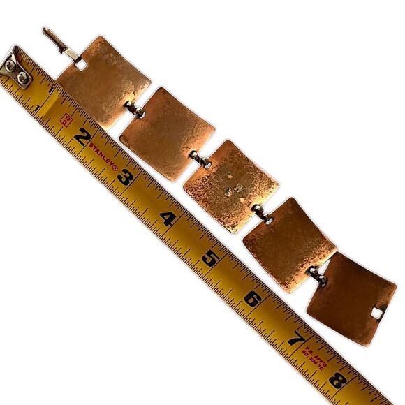 Vintage Copper Bracelet Music Notes Treble Clef Square Panel Links MCM Chunky - Picture 2 of 16